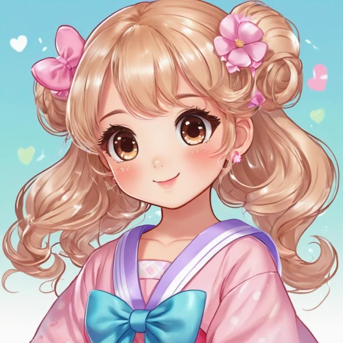 pink hydrangea,soft pastel,hydrangea background,hydrangea,chibi girl,kawaii girl,hair ribbon,peach,kawaii,hydrangeas,candy island girl,primrose,mikuru asahina,pink bow,flower ribbon,pastel colors,peach color,maple,tsumugi kotobuki k-on,camellia,Illustration,Japanese style,Japanese Style 01