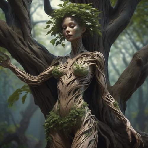 dryad,wood elf,mother nature,flourishing tree,the enchantress,girl with tree,mother earth,rooted,faerie,branching,druid,natura,faery,poison ivy,tree crown,elven forest,groot,fantasy art,fantasy portrait,fae,Conceptual Art,Fantasy,Fantasy 01