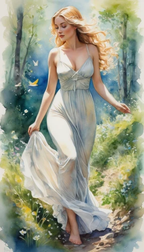 celtic woman,faerie,jessamine,faery,fantasy picture,fantasy art,gracefulness,fantasy woman,dryad,spring equinox,girl in a long dress,world digital painting,fairy tale character,fantasy portrait,fairy queen,woman walking,the blonde in the river,mystical portrait of a girl,virgo,little girl in wind,Conceptual Art,Oil color,Oil Color 10