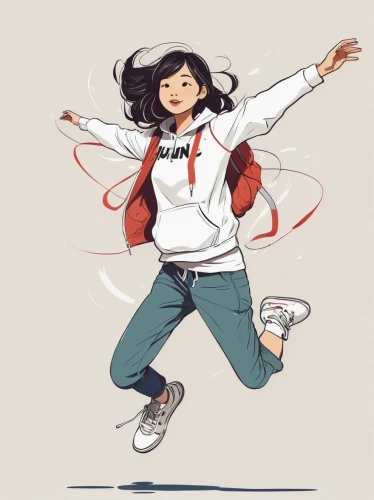 flying girl,jump,skipping,ecstatic,jumping,girl with speech bubble,leap for joy,jumping rope,dancing,leap,sweatshirt,mulan,athletic dance move,flying noodles,hip-hop dance,leaping,dance,vector girl,warm up,kids illustration,Illustration,Paper based,Paper Based 07
