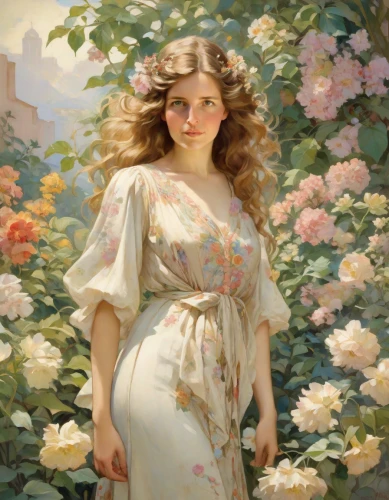 emile vernon,girl in flowers,girl in the garden,girl picking flowers,camellias,bouguereau,flora,camellia,girl in a wreath,young woman,flower girl,scent of roses,beautiful girl with flowers,secret garden of venus,splendor of flowers,wreath of flowers,way of the roses,wild roses,magnolia,bibernell rose