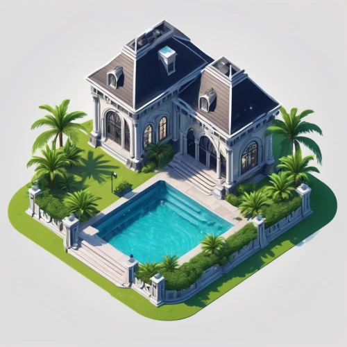 pool house,tropical house,luxury property,mansion,holiday villa,private house,luxury real estate,beach house,florida home,swimming pool,luxury home,isometric,swim ring,houses clipart,large home,villa,roof top pool,summer icons,house shape,airbnb icon,Unique,3D,Isometric