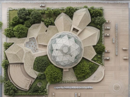 shanghai disney,shenzhen vocational college,soumaya museum,tehran aerial,lotus temple,zhengzhou,globe flower,view from above,dubai miracle garden,building honeycomb,chinese architecture,flower dome,concrete plant,eco-construction,top view,bird's-eye view,tianjin,gardens by the bay,from above,overhead view,Landscape,Landscape design,Landscape space types,Urban Parks