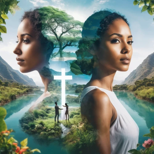mother earth,adam and eve,bough,garden of eden,parallel worlds,mother nature,sacred fig,digital compositing,river of life project,tiana,spring equinox,photo manipulation,beautiful african american women,image manipulation,connectedness,ethiopia,south pacific,mirror image,ayurveda,mother earth statue,Photography,Artistic Photography,Artistic Photography 07