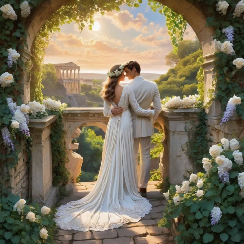 wedding photo,wedding frame,romantic portrait,romantic scene,the ceremony,wedding couple,silver wedding,a fairy tale,fantasy picture,love in the mist,bridal veil,fairytale,way of the roses,ceremony,bride and groom,cg artwork,loving couple sunrise,wedding photography,beautiful couple,roses frame,Conceptual Art,Fantasy,Fantasy 23