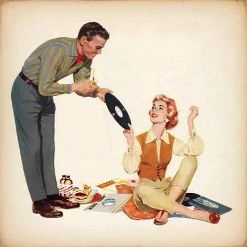 retro 1950's clip art,vintage man and woman,78rpm,fifties records,woman holding pie,vinyl records,45rpm,vintage boy and girl,hands holding plate,woman eating apple,the gramophone,as a couple,food preparation,housework,33 rpm,phonograph record,raclette,audiophile,vintage illustration,gramophone record