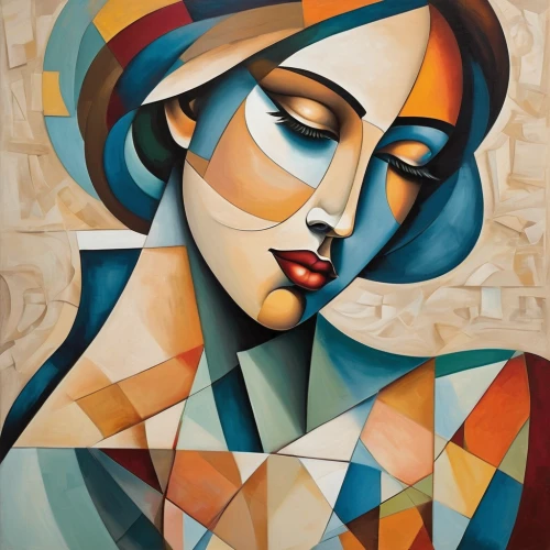 art deco woman,art deco,decorative figure,cubism,woman thinking,woman sitting,woman face,woman's face,young woman,italian painter,girl in cloth,girl with cloth,woman at cafe,art deco frame,woman portrait,woman with ice-cream,david bates,woman playing,jazz singer,portrait of a woman,Art,Artistic Painting,Artistic Painting 45