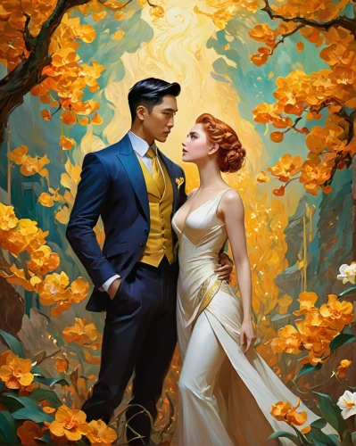 wedding couple,romantic portrait,wedding photo,young couple,vintage man and woman,dancing couple,yellow roses,honeymoon,beautiful couple,yellow rose background,serenade,golden flowers,golden weddings,engagement,holding flowers,bride and groom,vintage boy and girl,man and wife,silver wedding,golden autumn,Illustration,Realistic Fantasy,Realistic Fantasy 01