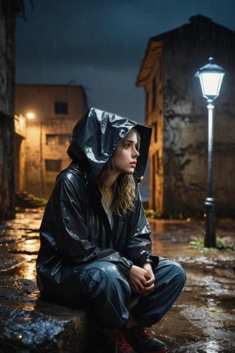 depressed woman,in the rain,drug rehabilitation,sad woman,walking in the rain,raincoat,shelter,to be alone,loneliness,unhoused,weather-beaten,homeless,lonely child,melancholy,man with umbrella,depression,hopelessness,lonliness,rain suit,homeless man,Conceptual Art,Fantasy,Fantasy 15