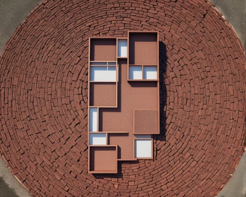 red bricks,red brick,brickwork,view from above,red brick wall,brick block,hollow hole brick,drone image,from above,corten steel,block balcony,brick house,architectural detail,an apartment,apartment block,rotated,symmetric,top view,memphis shapes,wall of bricks,Photography,General,Realistic