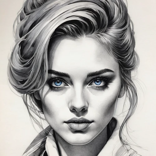 elsa,pencil drawing,pencil drawings,girl portrait,charcoal pencil,charcoal drawing,pencil art,girl drawing,portrait of a girl,blue eyes,fashion illustration,women's eyes,charcoal,woman portrait,graphite,fantasy portrait,color pencil,romantic portrait,digital painting,winterblueher,Illustration,Paper based,Paper Based 02