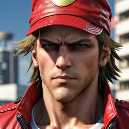 ken,head icon,male character,romano cheese,chopper,angry man,red skin,game character,red cap,edge muscle,red hat,red tunic,neo geo,red chief,santas hat,power icon,baseball cap,mullet,claus,snake's head,Photography,General,Realistic