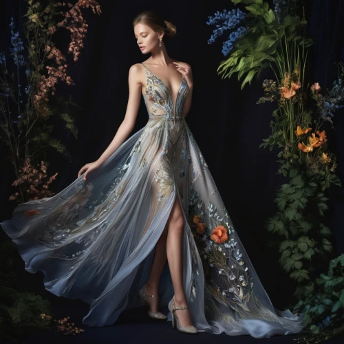 evening dress,fashion illustration,ball gown,girl in a long dress,wedding gown,cinderella,fairy queen,bridal clothing,wedding dress,bridal dress,fantasy art,gown,enchanting,world digital painting,splendor of flowers,wedding dresses,flower fairy,flower painting,queen of the night,faerie,Photography,Artistic Photography,Artistic Photography 02