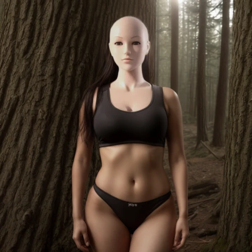 female model,female runner,manikin,natural cosmetic,ballerina in the woods,humanoid,articulated manikin,athletic body,primitive person,in the forest,gradient mesh,fitness model,image manipulation,digital compositing,wooden mannequin,dryad,virtual identity,forest background,3d model,plus-size model