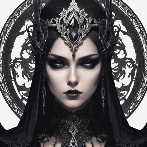 gothic portrait,gothic woman,gothic fashion,priestess,gothic style,sorceress,dark elf,dark gothic mood,gothic,the enchantress,goth woman,queen of the night,fantasy portrait,widow,dark art,mirror of souls,elven,dark angel,fantasy art,goth,Illustration,Realistic Fantasy,Realistic Fantasy 46