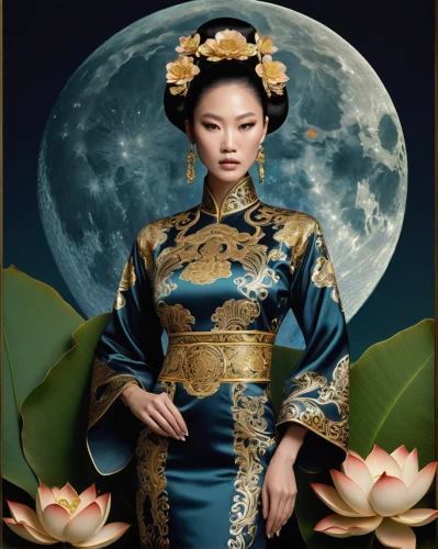 oriental painting,oriental princess,chinese art,inner mongolian beauty,geisha,asian costume,geisha girl,oriental,mulan,asian woman,oriental girl,chinese style,vietnamese woman,taiwanese opera,moon cake,asian culture,moonflower,japanese woman,mid-autumn festival,shuanghuan noble,Illustration,Realistic Fantasy,Realistic Fantasy 35