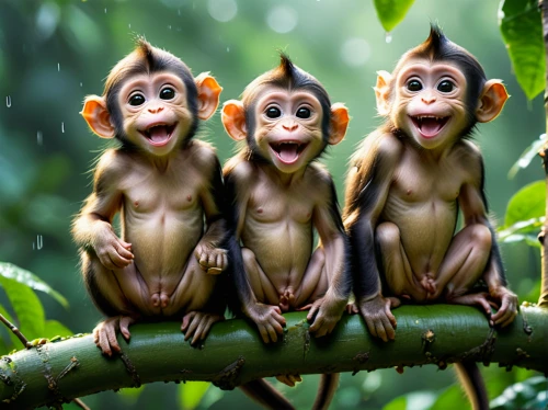 monkey family,three monkeys,primates,monkeys,monkeys band,three wise monkeys,monkey gang,great apes,orang utan,borneo,happy children playing in the forest,long tailed macaque,uakari,kalimantan,baboons,baby monkey,primate,tropical animals,the blood breast baboons,barbary macaques,Photography,General,Natural