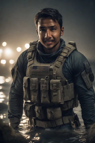 ballistic vest,aquanaut,dry suit,marine,swat,the man in the water,water police,digital compositing,district 9,special forces,saf francisco,sikaran,lifejacket,underwater background,rifleman,mercenary,photoshoot with water,ganga,lost in war,monsoon banner