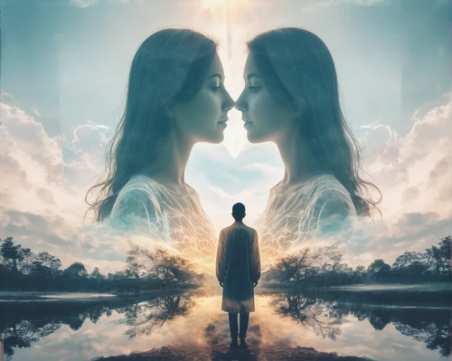 two people,parallel worlds,mirror of souls,man and woman,love in the mist,parallel world,photomanipulation,dualism,loving couple sunrise,photo manipulation,love in air,boy and girl,the luv path,adam and eve,physical distance,distant vision,amorous,polarity,two hearts,becoming,Photography,Artistic Photography,Artistic Photography 07