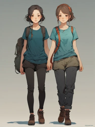 school clothes,two girls,hikers,summer clothing,school uniform,studio ghibli,travelers,digital nomads,cute clothes,winter clothes,winter clothing,boy and girl,little girls walking,young women,study,trainers,kids illustration,backpack,fashionable clothes,uniforms,Illustration,Realistic Fantasy,Realistic Fantasy 12
