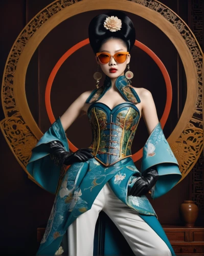 oriental princess,geisha girl,geisha,taiwanese opera,asian costume,hanbok,fashion vector,chinese style,oriental girl,chinese art,shuanghuan noble,asian vision,oriental painting,peking opera,oriental,vintage asian,mandarin sundae,wuchang,mulan,teal blue asia,Illustration,Realistic Fantasy,Realistic Fantasy 08