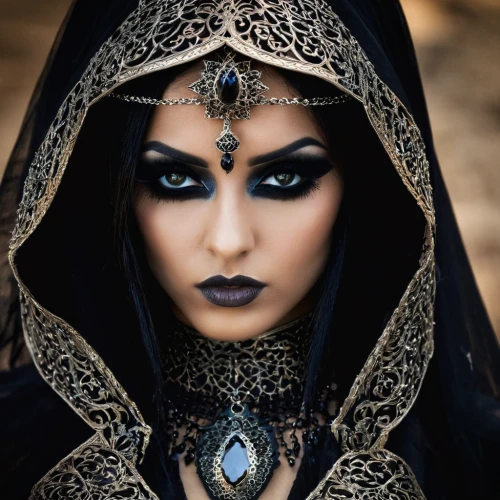 priestess,gothic woman,sorceress,gothic fashion,dark elf,gothic portrait,gothic style,warrior woman,goth woman,the enchantress,vampire woman,female warrior,gothic,ancient egyptian girl,dark gothic mood,shamanic,black raven,voodoo woman,cleopatra,dark angel,Illustration,Realistic Fantasy,Realistic Fantasy 46