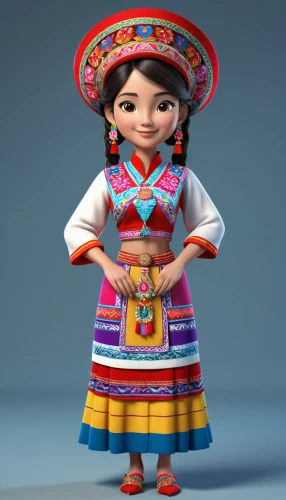 hanbok,folk costume,folk costumes,traditional costume,mexican culture,mexican,peruvian women,cinco de mayo,maya,mexican mix,pandero jarocho,mariachi,adelita,pocahontas,la catrina,asian costume,agnes,habaneras,mexican tradition,chiapas,Unique,3D,3D Character