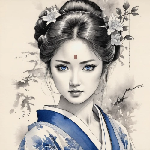 geisha girl,japanese art,geisha,oriental princess,chinese art,oriental painting,oriental girl,japanese woman,hanbok,plum blossoms,jasmine blossom,korean culture,lotus art drawing,white blossom,oriental,sacred lotus,water lotus,plum blossom,asian woman,taiwanese opera,Illustration,Paper based,Paper Based 30