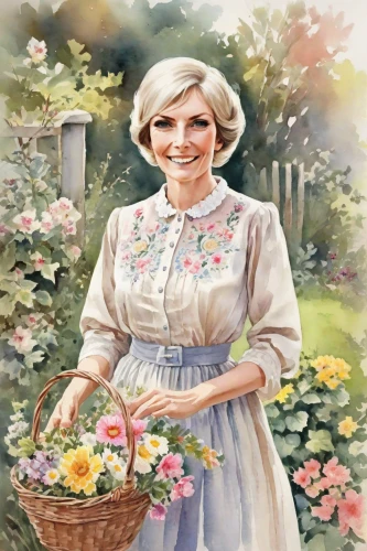 elderly lady,watercolor roses and basket,old country roses,bornholmer margeriten,elderly person,rose woodruff,barbara millicent roberts,flowers in basket,vintage floral,vintage flowers,flower arranging,jane austen,granny,garden roses,grandmother,picking vegetables in early spring,girl in flowers,grandma,carnation coloring,floral greeting