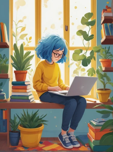 girl studying,bookworm,relaxing reading,reading,book illustration,houseplant,study,digital illustration,background scrapbook,kids illustration,flat blogger icon,window sill,writing-book,coffee and books,tea and books,house plants,workspace,readers,reading glasses,frame illustration,Illustration,Paper based,Paper Based 27