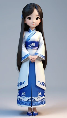 hanbok,mulan,suit of the snow maiden,ao dai,jasmine,jasmine blossom,the japanese doll,japanese doll,jasmine blue,oriental princess,oriental longhair,folk costume,jasmine flower,cute cartoon character,asian costume,oriental girl,anime japanese clothing,siu mei,female doll,girl in a long dress,Unique,3D,3D Character