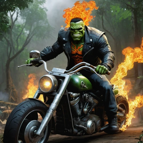 avenger hulk hero,aaa,biker,patrol,cleanup,firebrat,half orc,motorcycling,green goblin,motorbike,ork,motorcyclist,swamp football,renegade,heavy motorcycle,skull racing,inflammable,hulk,fuel-bowser,orc,Illustration,Realistic Fantasy,Realistic Fantasy 06
