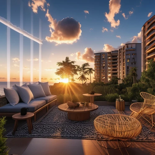 3d rendering,sky apartment,penthouse apartment,block balcony,tropical house,render,roof terrace,tenerife,seaside view,3d render,condo,condominium,honolulu,luxury property,ocean view,luxury real estate,balcony garden,3d rendered,balconies,patio furniture,Photography,General,Realistic