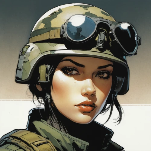 operator,fighter pilot,military person,peaked cap,steel helmet,drone operator,pilot,cap,helmet,combat medic,head woman,classified,sci fiction illustration,safety helmet,woman fire fighter,infiltrator,ranger,hardhat,agent,brigadier,Illustration,American Style,American Style 06