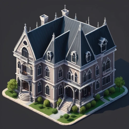 victorian house,victorian,mansion,apartment house,ghost castle,haunted castle,two story house,witch's house,apartment building,3d model,the haunted house,knight house,turrets,brownstone,model house,large home,old town house,french building,doll's house,castle,Unique,3D,Isometric