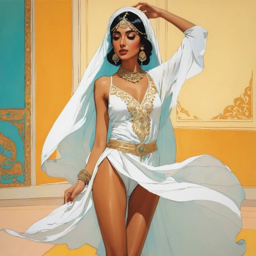 jasmine,cleopatra,oriental princess,tiana,indian bride,jasmine blue,fantasy woman,zoroastrian novruz,ancient egyptian girl,priestess,orientalism,a beautiful jasmine,jasmine blossom,radha,art deco woman,lily of the nile,bridal,arabian,sari,cinderella,Illustration,Paper based,Paper Based 19