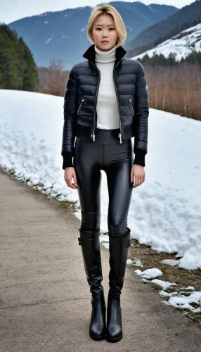 cross-country skier,woman in menswear,long underwear,nordic skiing,riding boot,outerwear,black leather,fur clothing,annemone,women fashion,menswear for women,rubber boots,pyeongchang,leather,kaymak,suit of the snow maiden,cross-country skiing,black,nordic,miyeok guk,Photography,General,Realistic