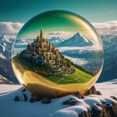 crystal ball-photography,crystal ball,snow globe,frozen bubble,snow globes,glass sphere,3d fantasy,frozen soap bubble,lensball,fantasy picture,snowglobes,christmas globe,fantasy landscape,fantasy world,ice ball,swiss ball,fantasy art,glass ball,waterglobe,world digital painting,Photography,General,Fantasy