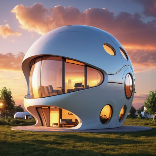 teardrop camper,futuristic architecture,sky space concept,cubic house,bee-dome,roof domes,mobile home,cube stilt houses,cube house,travel trailer,sky apartment,solar cell base,musical dome,futuristic landscape,recreational vehicle,3d rendering,construction helmet,smart home,space capsule,bicycle helmet