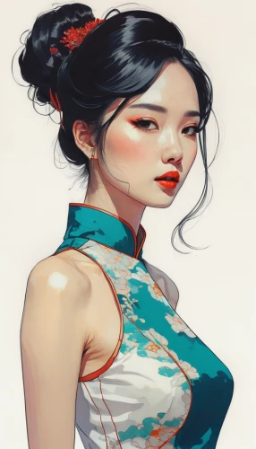 oriental girl,geisha girl,mulan,oriental princess,geisha,hanbok,jasmine blossom,oriental,bun cha,jasmine,chinese art,ao dai,wuchang,oriental painting,plum blossom,asian woman,chinese style,rice paper,hong,study,Illustration,Paper based,Paper Based 19