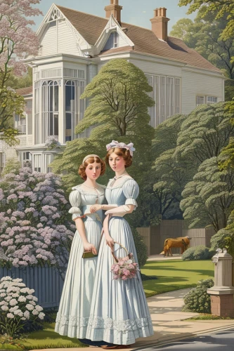 the victorian era,victorian,victorian style,young couple,doll's house,two girls,july 1888,mulberry family,jane austen,garden party,victorian lady,henry g marquand house,woman house,stately home,young women,house painting,queen anne,girl in the garden,victorian fashion,sussex