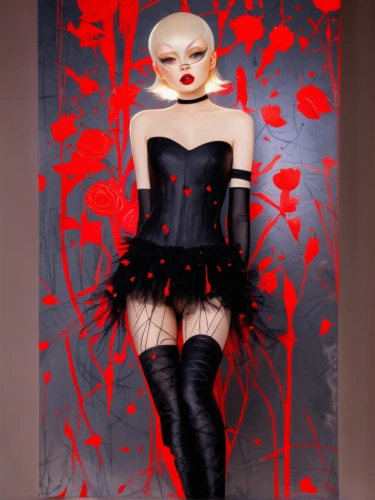 valentine pin up,valentine day's pin up,queen of hearts,gothic fashion,bleeding heart,marionette,killer doll,black rose hip,gothic woman,neo-burlesque,vampire lady,fashion illustration,vampire woman,rubber doll,gothic style,black rose,painter doll,fashion doll,rouge,red rose,Photography,General,Natural