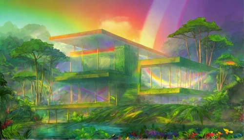 tropical house,palm house,greenhouse,greenhouse cover,the palm house,greenhouse effect,biome,conservatory,home landscape,house in the forest,tropical bloom,flower dome,world digital painting,hahnenfu greenhouse,temples,tropics,temple fade,mists over prismatic,tropical jungle,rainforest,Conceptual Art,Fantasy,Fantasy 02