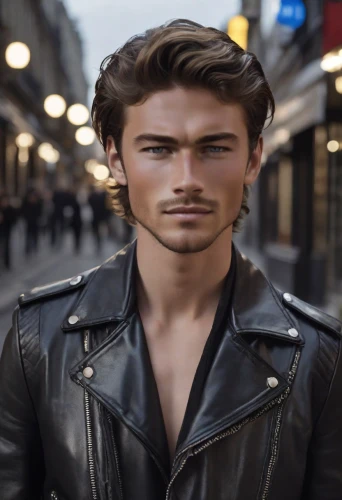 young model istanbul,leather jacket,pompadour,male model,pomade,leather,a wax dummy,jack rose,british semi-longhair,facial hair,berger picard,black leather,george russell,star-lord peter jason quill,ryan navion,leather texture,3d man,ken,lincoln blackwood,austin stirling