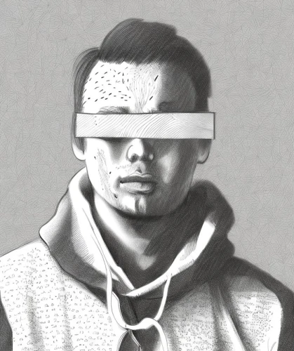 blindfold,blindfolded,blind folded,3d man,see no evil,blind,third eye,magnifier,without the mask,cyclops,farro,mask,virtual identity,masked man,medical mask,light mask,double exposure,grayscale,numbness,cyborg,Design Sketch,Design Sketch,Character Sketch