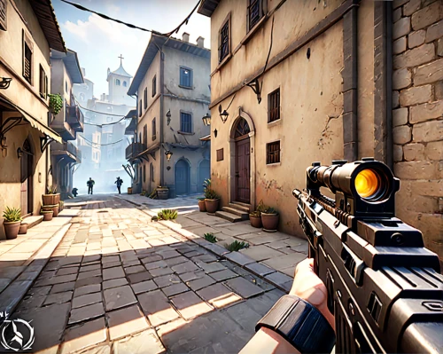shooter game,crosshair,screenshot,graphics,videogame,pc game,color is changable in ps,action-adventure game,rustico,tower pistol,alleyway,android game,alley,half life,rome 2,riad,narrow street,development concept,first person,videogames,Anime,Anime,General