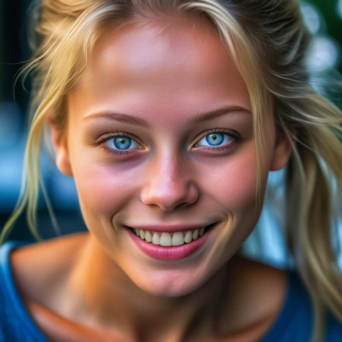 girl portrait,a girl's smile,heterochromia,portrait photographers,swedish german,women's eyes,portrait photography,face portrait,portrait background,romantic portrait,woman portrait,girl in t-shirt,blond girl,portrait of a girl,blue eyes,portait,digital painting,photo painting,blonde girl with christmas gift,beautiful young woman,Photography,General,Realistic