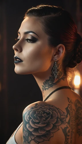 tattoo girl,vampira,gothic woman,catrina calavera,goth woman,vampire lady,vampire woman,vintage makeup,femme fatale,cleopatra,gothic fashion,victorian lady,tattoo expo,tattooed,art deco woman,painted lady,black rose,with tattoo,tattoos,retouch,Photography,Artistic Photography,Artistic Photography 15