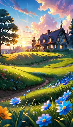 home landscape,summer cottage,landscape background,meadow landscape,rural landscape,country cottage,beautiful home,farm house,countryside,farm landscape,country house,country estate,farmhouse,blooming field,spring morning,lonely house,beautiful landscape,cottage,full hd wallpaper,springtime background,Anime,Anime,Cartoon