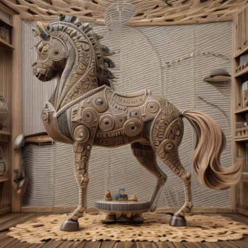 carousel horse,horse-rocking chair,paper art,wooden horse,wooden rocking horse,pegasus,painted horse,arabian horse,equine,brown horse,carnival horse,equestrian,dream horse,wood carving,fire horse,centaur,hay horse,horse,mustang horse,golden unicorn,Realistic,Foods,None